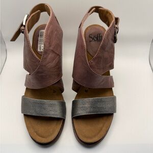 Söfft Two-Tone Leather Slingback Sandals in Mauve and Metallic Gray